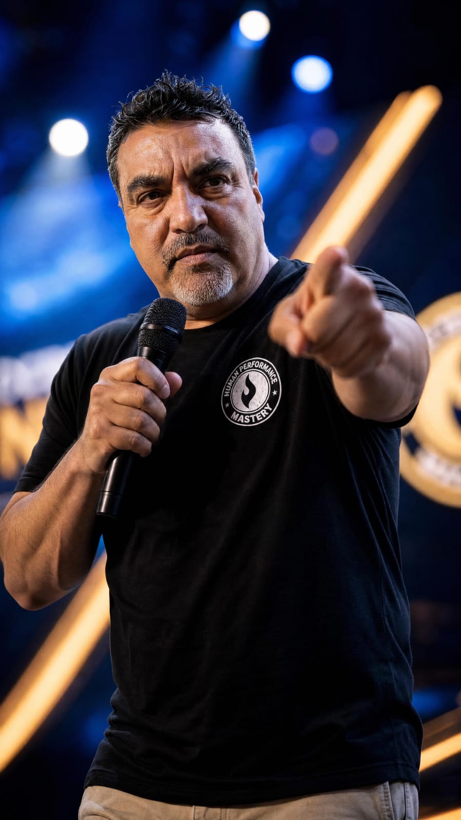 Martin Lopez pointing while speaking on stage