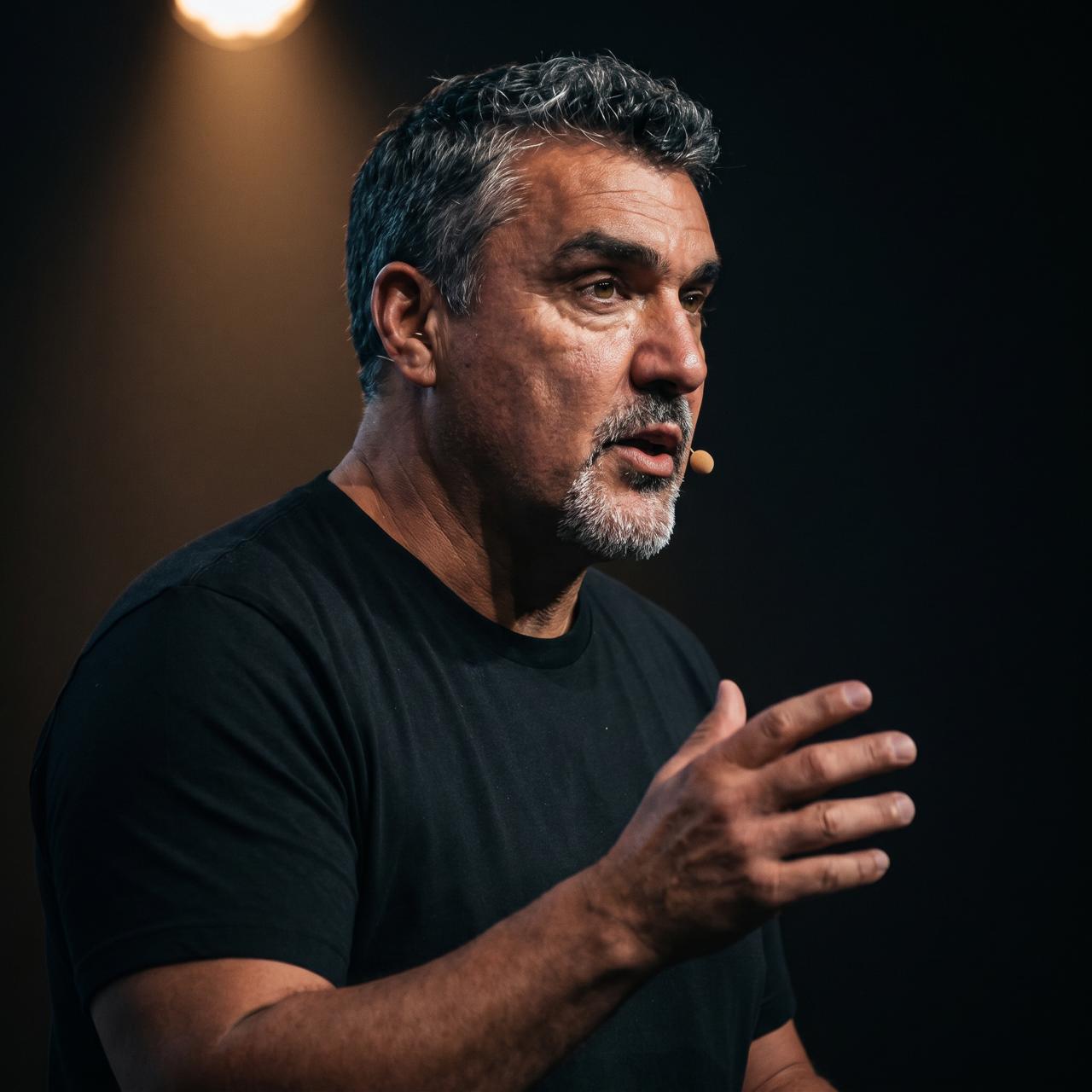 Martin Lopez speaking on stage